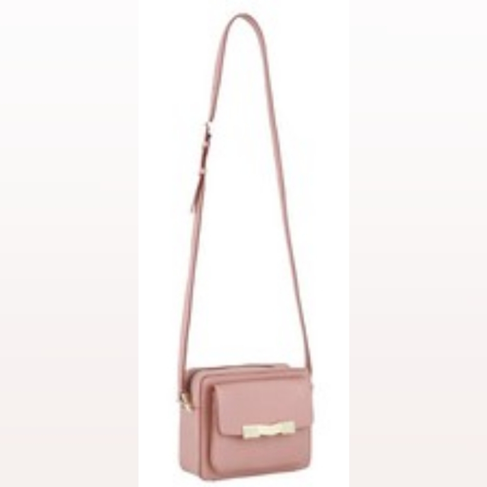 Bruno Magil Crossbody Camera Bag New Leather Elegant Pink Multi Use Pink Strap